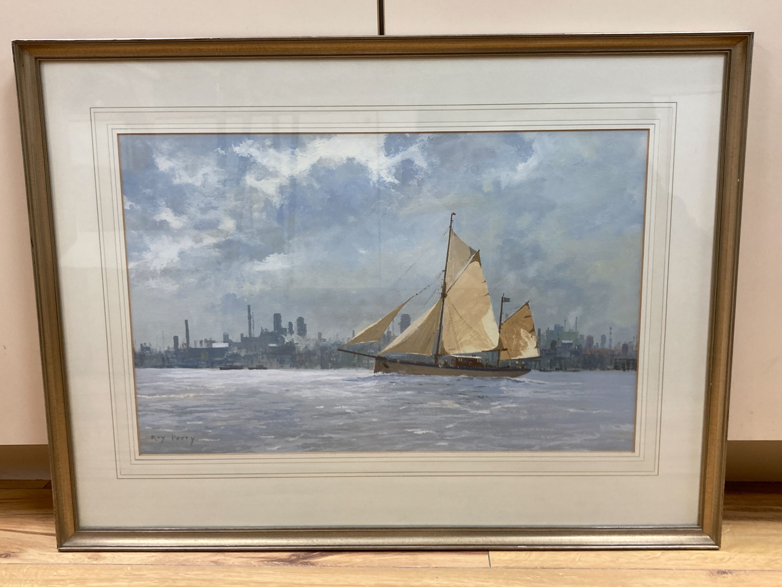 Roy Perry, (1935-), gouache, ‘Off Fowey’, signed, 33 x 52cm